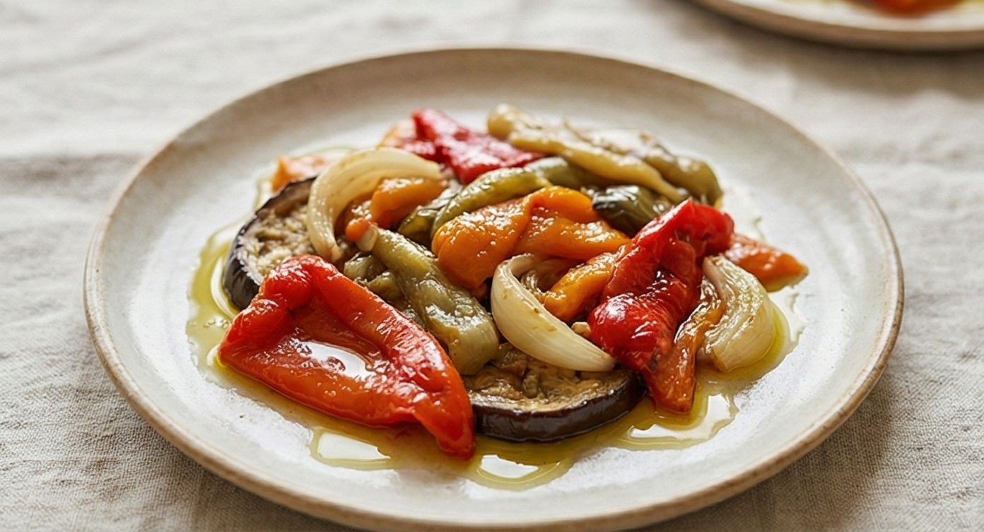 Plato de verduras presentado artísticamente